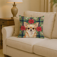 Fawn Chihuahua Christmas PoinsettIas Throw Pillow