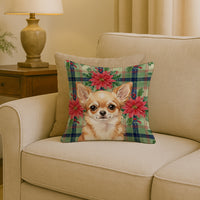Fawn Chihuahua Christmas PoinsettIas Throw Pillow