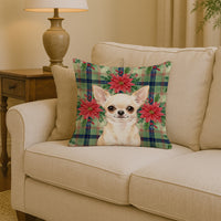 Cream Chihuahua Christmas PoinsettIas Throw Pillow