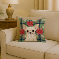 Cream Chihuahua Christmas PoinsettIas Throw Pillow