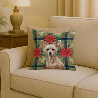 Hairless Chinese Crested Christmas PoinsettIas Throw Pillow