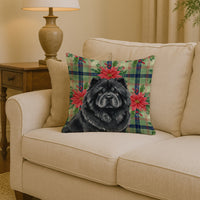 Black Chow Chow Christmas PoinsettIas Throw Pillow