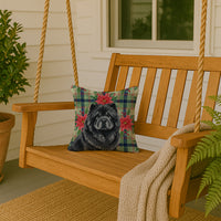 Black Chow Chow Christmas PoinsettIas Throw Pillow
