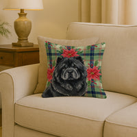 Black Chow Chow Christmas PoinsettIas Throw Pillow
