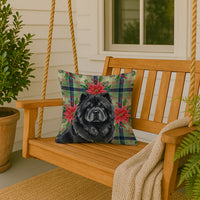 Black Chow Chow Christmas PoinsettIas Throw Pillow