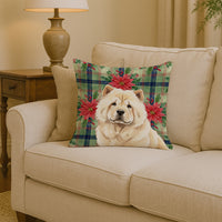 Cream Chow Chow Christmas PoinsettIas Throw Pillow