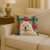 Cream Chow Chow Christmas PoinsettIas Throw Pillow