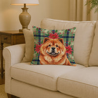Red Chow Chow Christmas PoinsettIas Throw Pillow