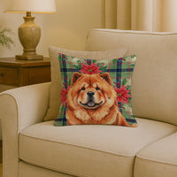Red Chow Chow Christmas PoinsettIas Throw Pillow