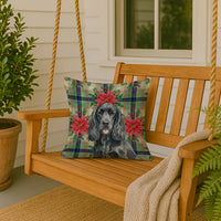 Black Cocker Spaniel Christmas PoinsettIas Throw Pillow