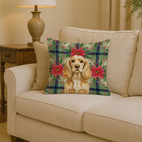 Buff Cocker Spaniel Christmas PoinsettIas Throw Pillow