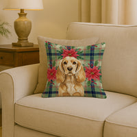 Buff Cocker Spaniel Christmas PoinsettIas Throw Pillow
