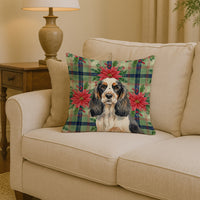 Parti Cocker Spaniel Christmas PoinsettIas Throw Pillow