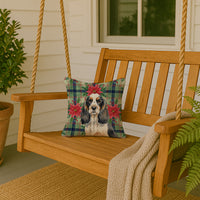 Parti Cocker Spaniel Christmas PoinsettIas Throw Pillow