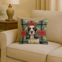 Parti Cocker Spaniel Christmas PoinsettIas Throw Pillow