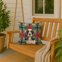 Parti Cocker Spaniel Christmas PoinsettIas Throw Pillow