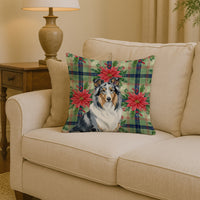 Blue Merle Collie Christmas PoinsettIas Throw Pillow