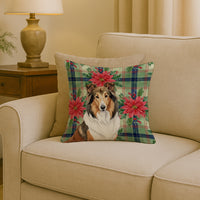 Sable Collie Christmas PoinsettIas Throw Pillow