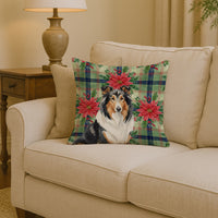 Tricolor Collie Christmas PoinsettIas Throw Pillow