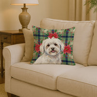 Coton de Tulear Christmas PoinsettIas Throw Pillow