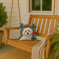 Coton de Tulear Christmas PoinsettIas Throw Pillow