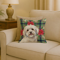 Coton de Tulear Christmas PoinsettIas Throw Pillow