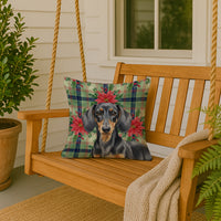 Black and Tan Dachshund Christmas PoinsettIas Throw Pillow