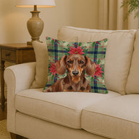 Chocolate and Tan Dachshund Christmas PoinsettIas Throw Pillow