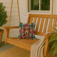 Chocolate and Tan Dachshund Christmas PoinsettIas Throw Pillow