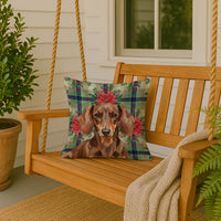 Chocolate and Tan Dachshund Christmas PoinsettIas Throw Pillow