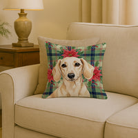 Cream Dachshund Christmas PoinsettIas Throw Pillow