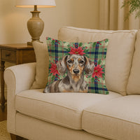 Dapple Dachshund Christmas PoinsettIas Throw Pillow