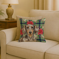 Dapple Dachshund Christmas PoinsettIas Throw Pillow