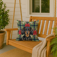 Longhaired Black and Tan Dachshund Christmas PoinsettIas Throw Pillow