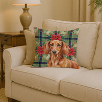 Red Brown Dachshund Christmas PoinsettIas Throw Pillow