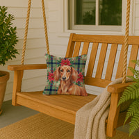 Red Brown Dachshund Christmas PoinsettIas Throw Pillow