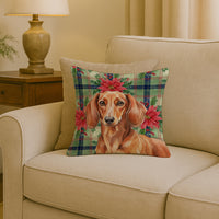 Red Brown Dachshund Christmas PoinsettIas Throw Pillow