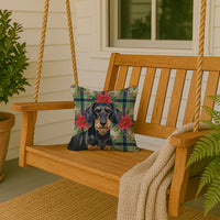Wirehaired Black and Tan Dachshund Christmas PoinsettIas Throw Pillow