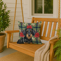Wirehaired Black and Tan Dachshund Christmas PoinsettIas Throw Pillow