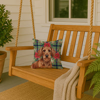 Wirehaired Red Dachshund Christmas PoinsettIas Throw Pillow