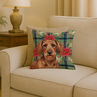 Wirehaired Red Dachshund Christmas PoinsettIas Throw Pillow