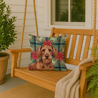 Wirehaired Red Dachshund Christmas PoinsettIas Throw Pillow