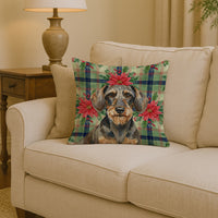 Wirehaired Wild Boar Dachshund Christmas PoinsettIas Throw Pillow