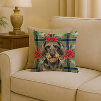 Wirehaired Wild Boar Dachshund Christmas PoinsettIas Throw Pillow