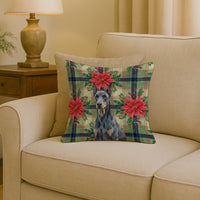Blue Doberman Pinscher Christmas PoinsettIas Throw Pillow