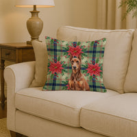 Red Doberman Pinscher Christmas PoinsettIas Throw Pillow