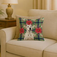 Dogo Argentino Christmas PoinsettIas Throw Pillow