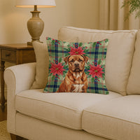 Mahogany Dogue de Bordeaux Christmas PoinsettIas Throw Pillow