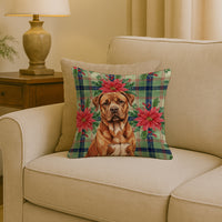 Mahogany Dogue de Bordeaux Christmas PoinsettIas Throw Pillow