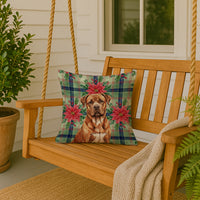 Mahogany Dogue de Bordeaux Christmas PoinsettIas Throw Pillow